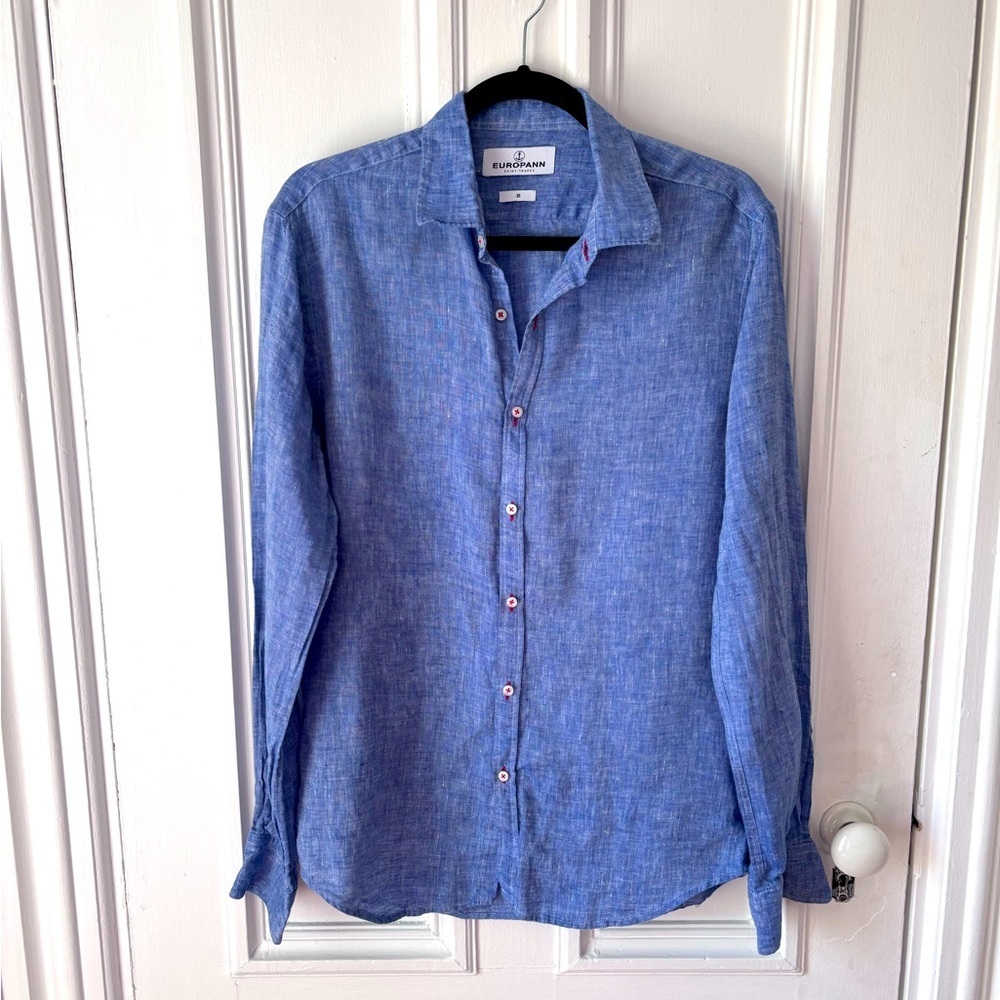 Europann St Tropez Jonas Blue Long Sleeve 100%Linen Button Front Size Medium
